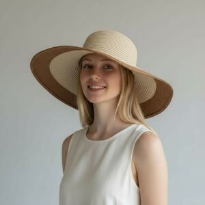 Anthropologie Striped Paper Straw Oversized Wide Brim Summer Floppy Sun Hat OS